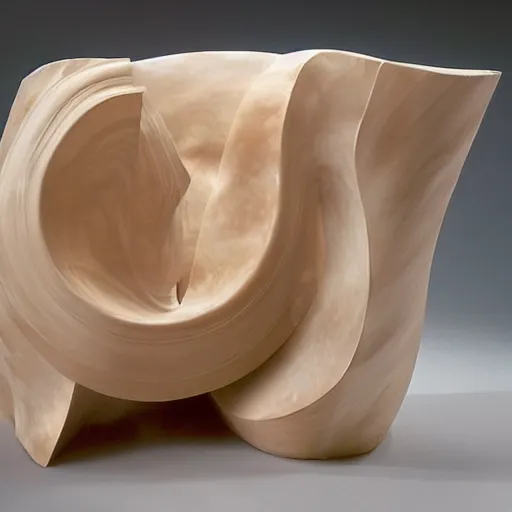 Prompt: A installation art. A rip in spacetime. Did this device in her hand open a portal to another dimension or reality?! alabaster, chestnut by Frank Gehry curvaceous