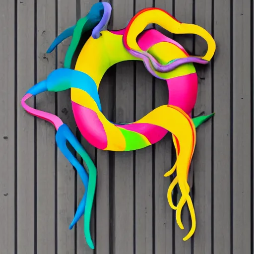 Image similar to cardboard cutout of tentacles, cut out of colored corrugated cardboard, realistic, cardboard cutout, flat, hyperrealistic photography