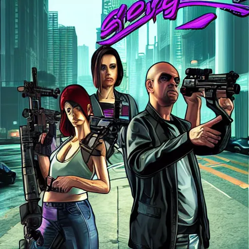 Prompt: grand theft auto : shadowrun, cover of game, hd