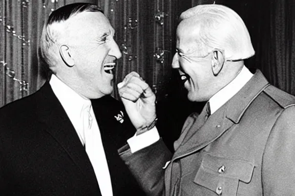 Image similar to “ very very intricate photorealistic photo of hitler and joe biden laughing together, detailed natural lighting, award - winning crisp details ”