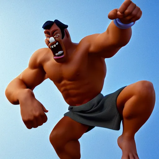 Prompt: a 3 / 4 portrait of a crazy goofy hercules, by antonio mello, 3 d nft, cgsociety, rendered in maya, unreal engine, octane render