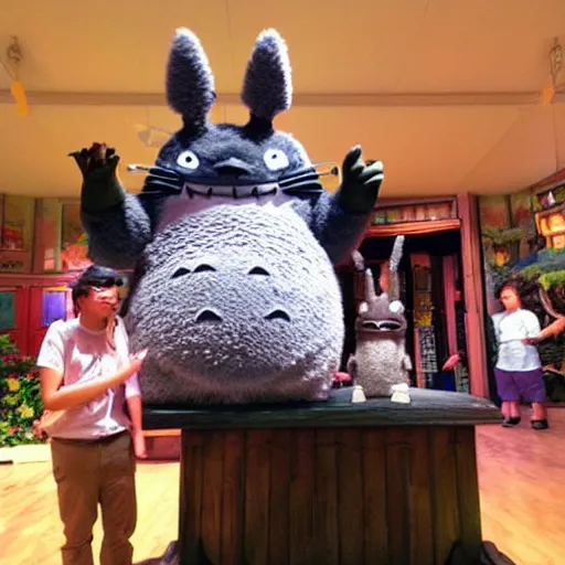 Prompt: “ animatronic stage show with totoro ”