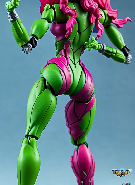 Image similar to Transformers Poison Ivy action figure from Transformers: Kingdom, symmetrical details, by Hasbro, Takaratomy, Don Bluth, tfwiki.net photography, product photography, official media