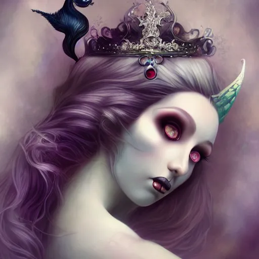 Image similar to of a surreal inspired by Natalie Shau,Charlie bowater,Anna Dittman,mermaid scales,horns,crown,cinematic