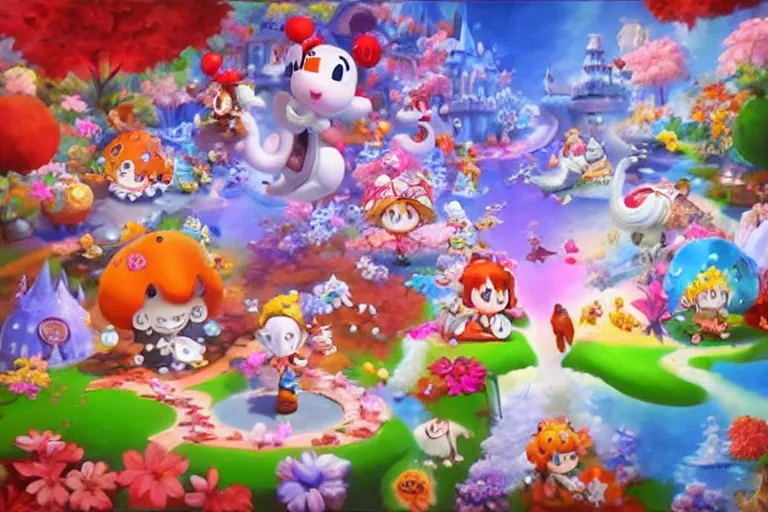 Image similar to painting acrylic wonderland yoshi kurbi dofus 3 d real