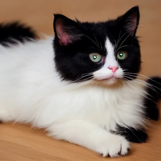 Image similar to Cute black haired young cat with long hair, rolling in happiness
