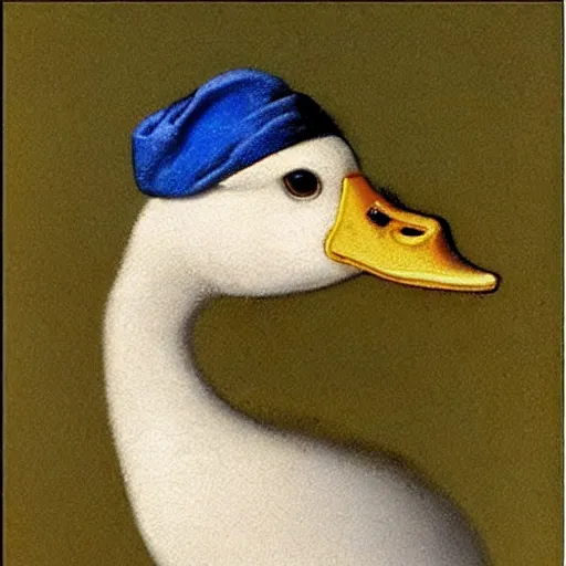 Image similar to a duck with a pearl earring by michael sowa.