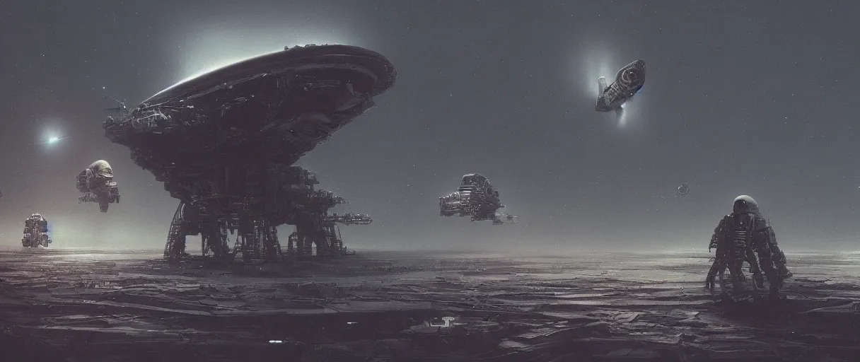 Prompt: humanity industrial spaceship, deep space exploration, ridley scott universe, mysterious, ultrarealistic, cinematic lighting, 4k, wide angle, trending on artstation, beksinski