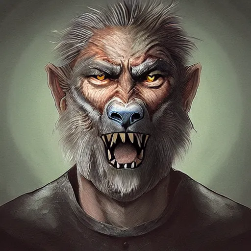 Image similar to “a fantasy digital portrait of an old man, werewolf”