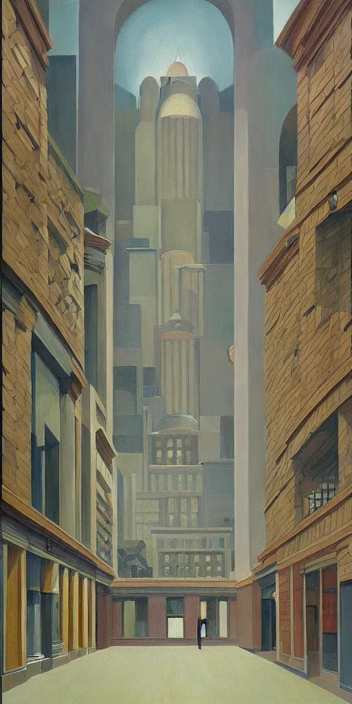 Image similar to grandiose atrium on coruscant, grant wood, pj crook, edward hopper, oil on canvas