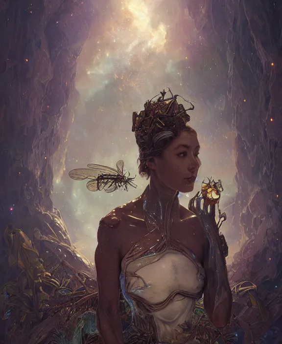 Prompt: portrait of a shining adorable insect alien monster, milky way environment, ultra realistic, concept art, intricate details, eerie, highly detailed, photorealistic, octane render, 8 k, unreal engine. art by artgerm and greg rutkowski and alphonse mucha