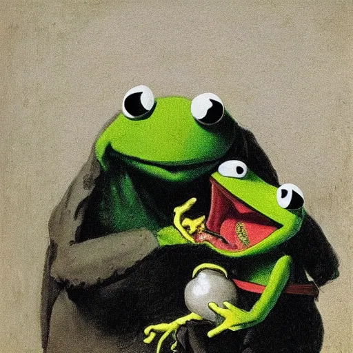 Image similar to “Kermit the Frog Devouring His Son” by Francisco Goya