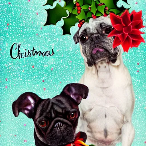 Image similar to christmas card, frug dog black infront of leg, high beauty vine, artstation, ample lighting, flower mosaic, dna, intense fantasy