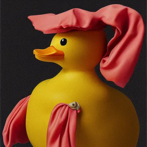 Prompt: a matte portrait of a highly decorated rubber duck with a dreamy expression, highly detailed, illustration in renaissance style