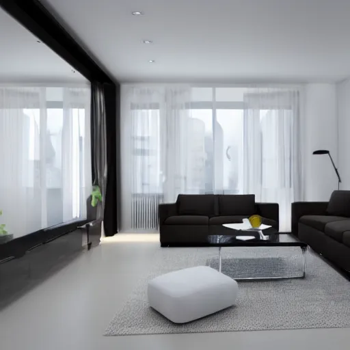 Prompt: modern spiral - staricase in a white, zen, clean, minimalist livingroom