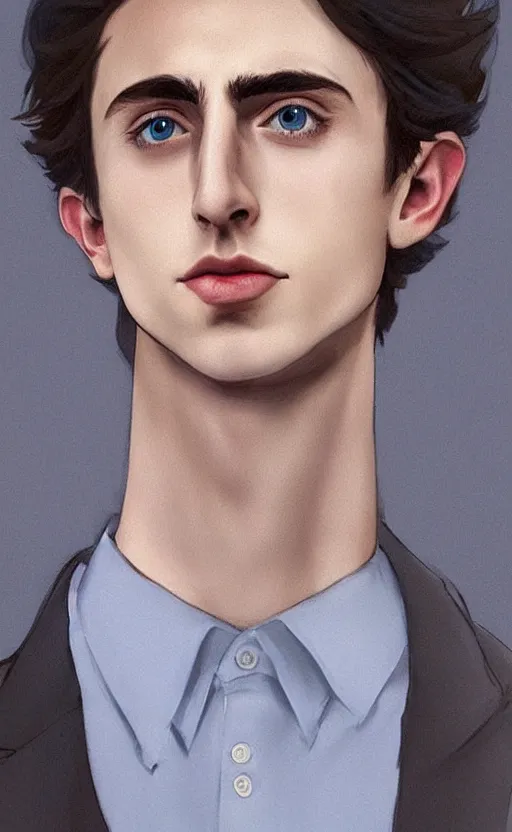 Prompt: portrait of a masculine 3 0 year old empeoror with thin face lines like timothee chalamet, have mi - long brown hair and blue eyes ( completely blue, without white, just blue ), very beautiful portrait, low angle, realistic anime style and perfect art, trending on artstation, good and dramatic lighting