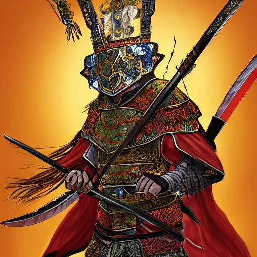 Image similar to portrait of a wuxia warrior in detailed ceremonial armour. digital art. high detail. sharp focus. high resolution. dungeons and dragons