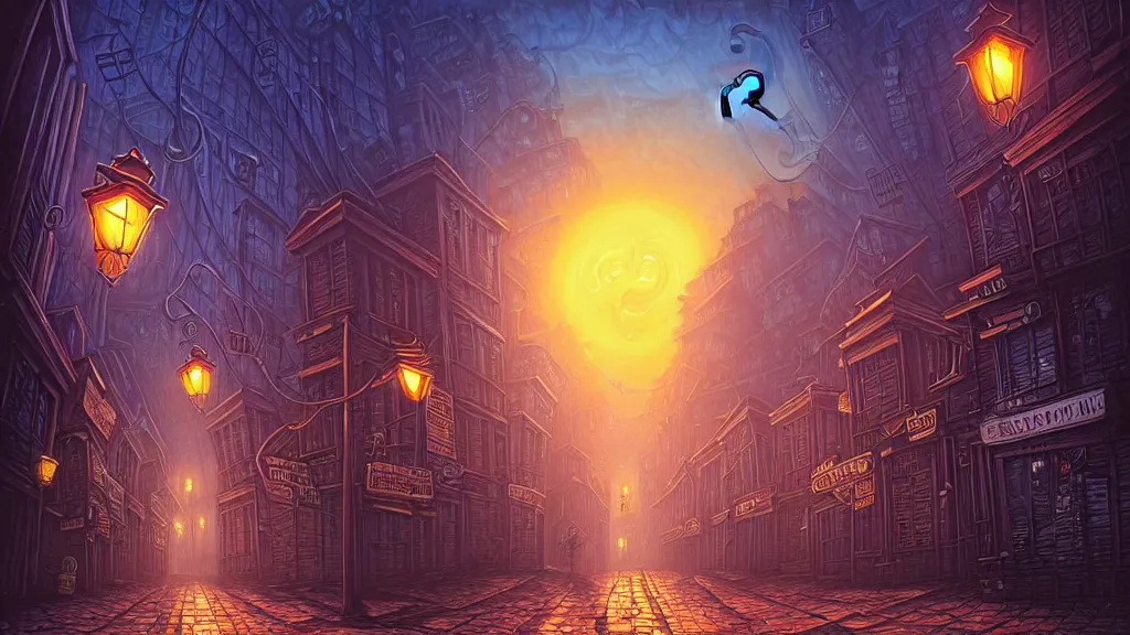 Prompt: empty lovecraftian Metropolis. cthulhu statue. lovecraftian city at sunset by cyril rolando and naomi okubo and dan mumford and ricardo bofill. lovecraft. cobbled streets. oil lamp posts. lovecraftian. sunset swirly sky.