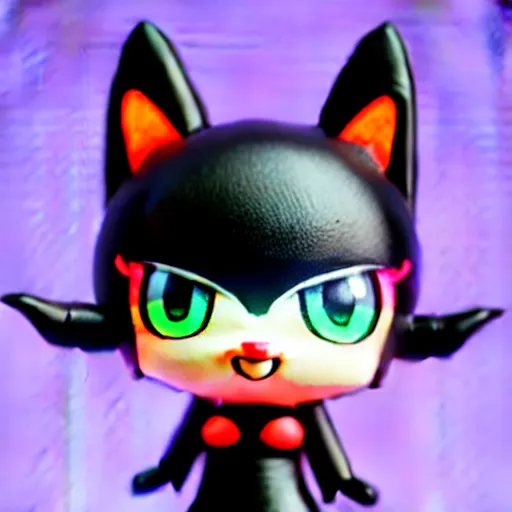 Prompt: portrait of a black cat with glowing red eyes nendoroid kawaii chibi