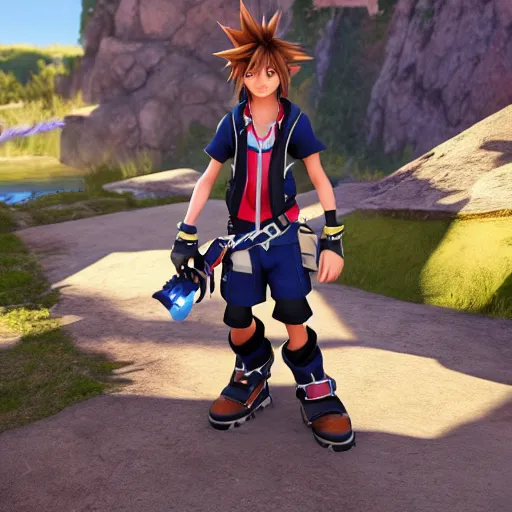 Image similar to sora from kingdom hearts as a character in the legends selection from apex legends, source engine