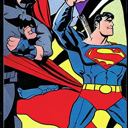 Image similar to batman playing cards with superman, by ty templeton, comic book art