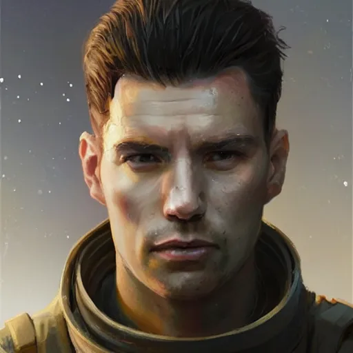 Image similar to portrait of a man by Greg Rutkowski, he is about 30 years old, he has short black hair in military-style, a straight jaw, he has a scar above one eyebrow, he wears Galactic Alliance military fatigues, Star Wars Expanded Universe, highly detailed portrait, digital painting, artstation, concept art, smooth, sharp foccus ilustration, Artstation HQ