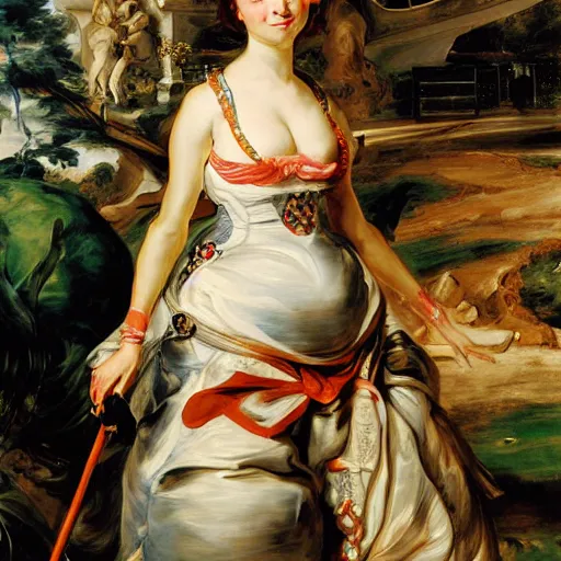 Image similar to heavenly summer sharp land sphere scallop well dressed lady standing next to a honda civic, auslese, by peter paul rubens and eugene delacroix and karol bak, hyperrealism, digital illustration, fauvist, standing next to a honda civic