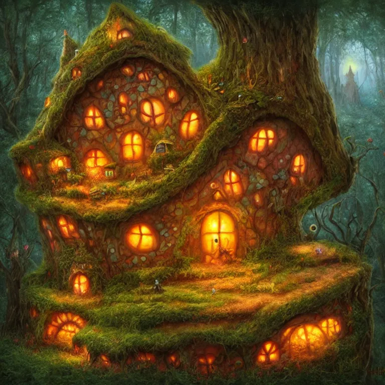 Prompt: faerie house made from a stump by Alex Horley Orlandelli, whimsical, 4k