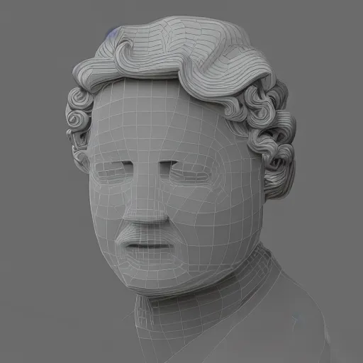 Image similar to a 3 d neon ring on the head of a renaissance statue, 3 d render