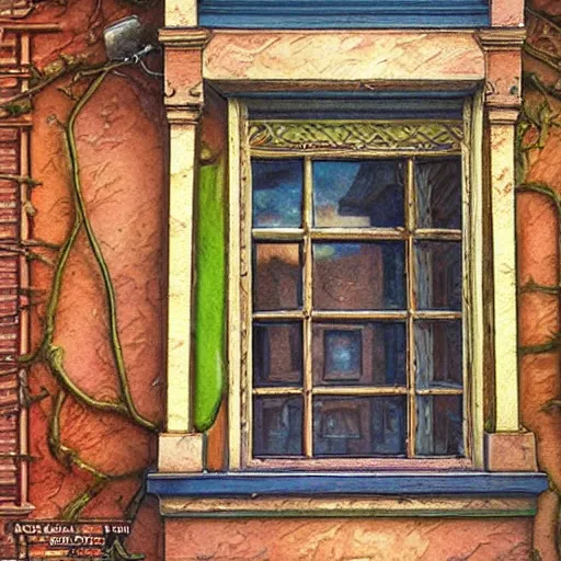 Prompt: digital illustration of a beautiful window open front view, complete window!, realistic, aesthetic, vintage frame window, ornate, russian style, colorful architectural drawing, a watercolor and matte painting by mark keathley and mandy jurgens and charlie bowater, cgsociety, artdeco, utopia art, bold colors, sci - fi, artstation hq