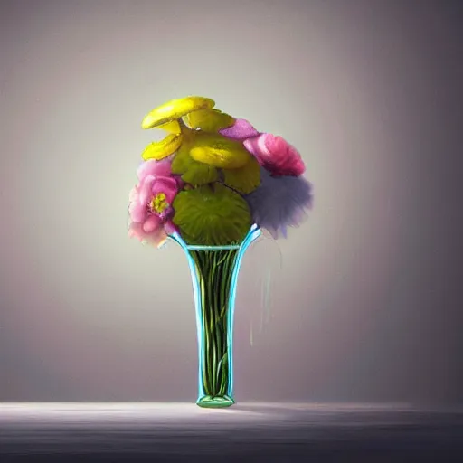 Image similar to a digital painting of a flower in a vase, a surrealist painting by jin gyoung cha, featured on cg society, fantasy art, 2 d game art, rendered in maya, storybook illustration