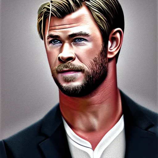 Prompt: portrait of chris hemsworth, highly detailed, centered, solid color background, digital painting