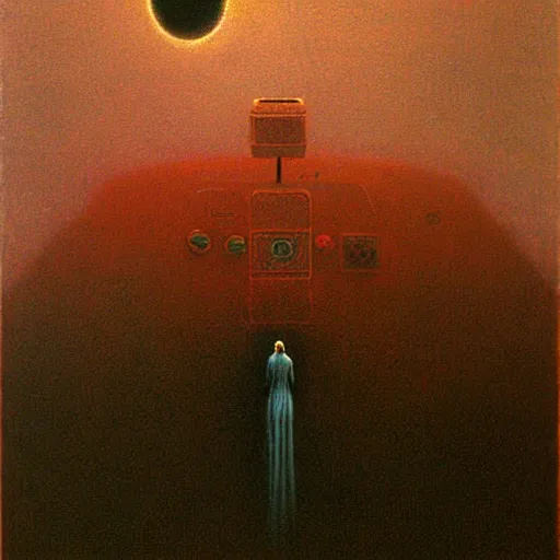 Prompt: video game console, painting by zdzisław beksinski