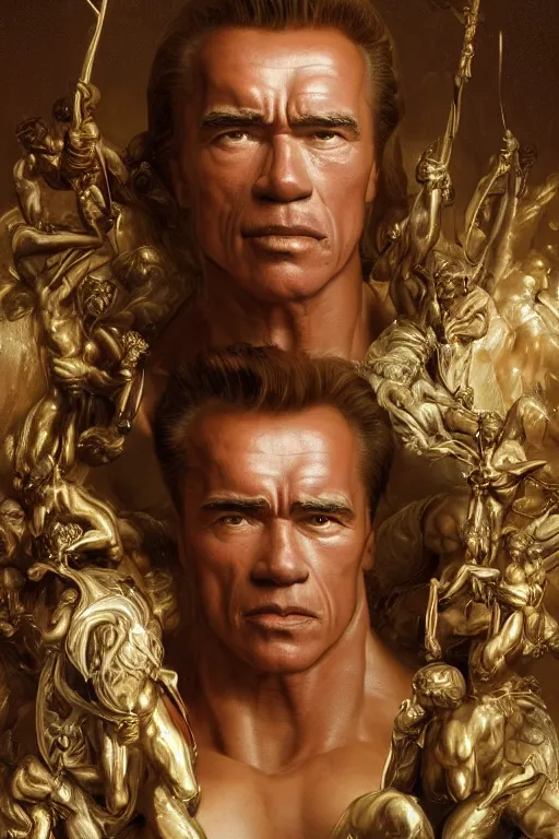 Prompt: the source of future growth of Arnold Schwarzenegger, dramatic, elaborate emotive Baroque and Rococo styles to emphasize beauty as a transcendental, 8k image, ultra-realistic, the style of WLOP
