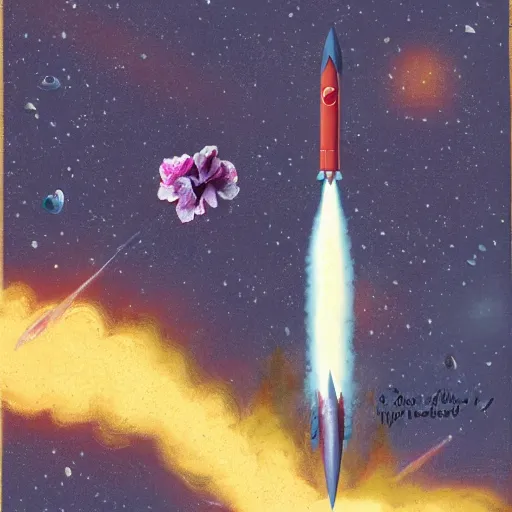 Image similar to a flesh - colored rocket launching into the orchid galaxy