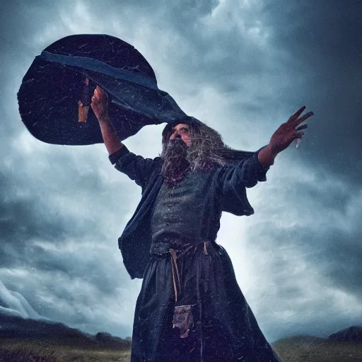 Prompt: Wizard casting a storm spell, photography
