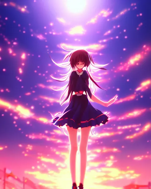 Image similar to anime style, vivid, expressive, full body, 4 k, painting, a cute magical girl with a long wavy black hair, stunning, realistic light and shadow effects, centered, simple background, studio ghibly makoto shinkai yuji yamaguchi