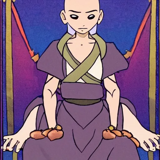 Prompt: ! dream a warrior princess sitting in her court, in the style of the last airbender