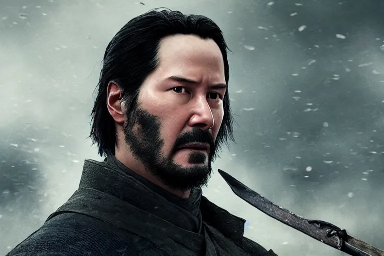 Image similar to keanu reeves in ghost of tsushima, cinematic, video game screenshot