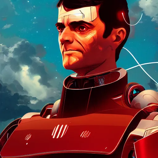 Image similar to Manuel Valls as an robotic hero, digital painting, 4k, anime key visual, artstation, kuvshinov ilya, fisheye lens