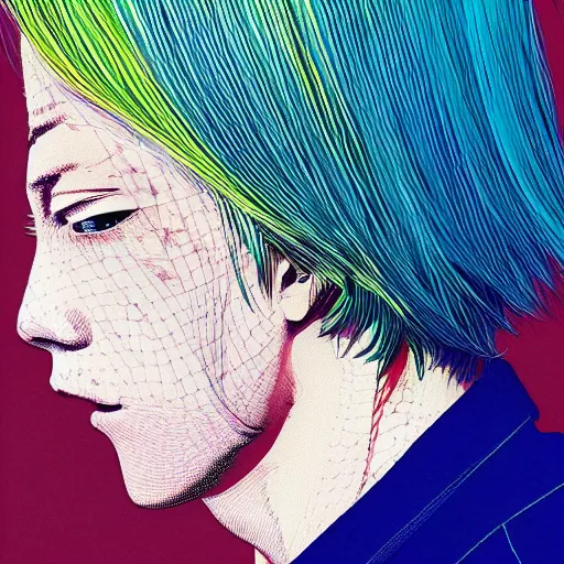 Image similar to a portrait of blonde male by inio asano, beeple and james jean, hiroyuki takahashi color scheme, digital art