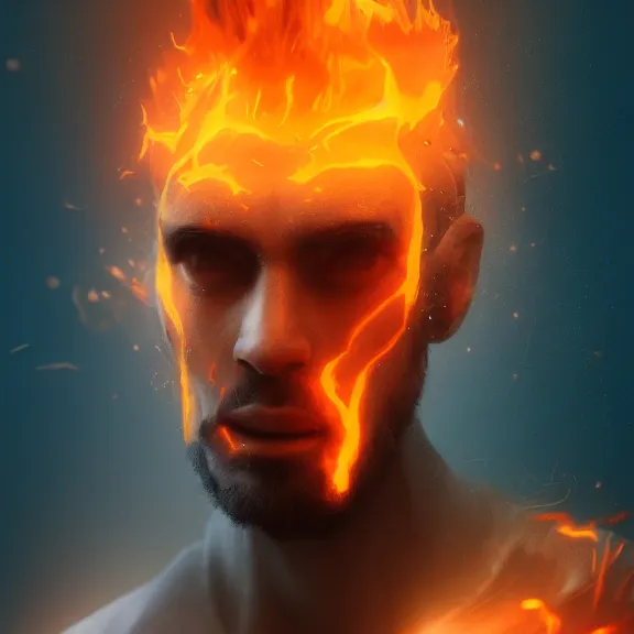 Image similar to portrait. abstract matte painting of a man on fire. Goya, ArtStation, CGSociety, Unreal Engine