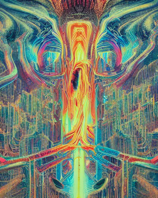 Image similar to acid trip melted smiling. intricate abstract. intricate artwork. by tooth wu, wlop, beeple, dan mumford. mulholland drive by david lynch, dune by david lynch, octane render, trending on artstation, greg rutkowski very coherent symmetrical artwork. cinematic, hyper realism, high detail, octane render, 8 k, iridescent accents