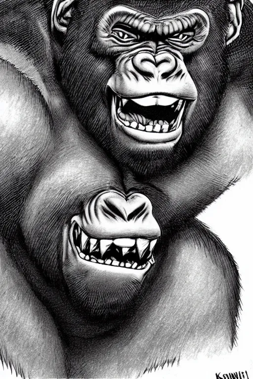 Prompt: smiling gorilla in kentaro miura art style