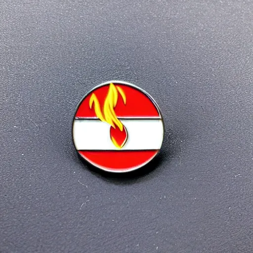 Image similar to a diamond enamel pin of a retro 1 9 8 0 s minimalistic flame fire warning label, smooth curves