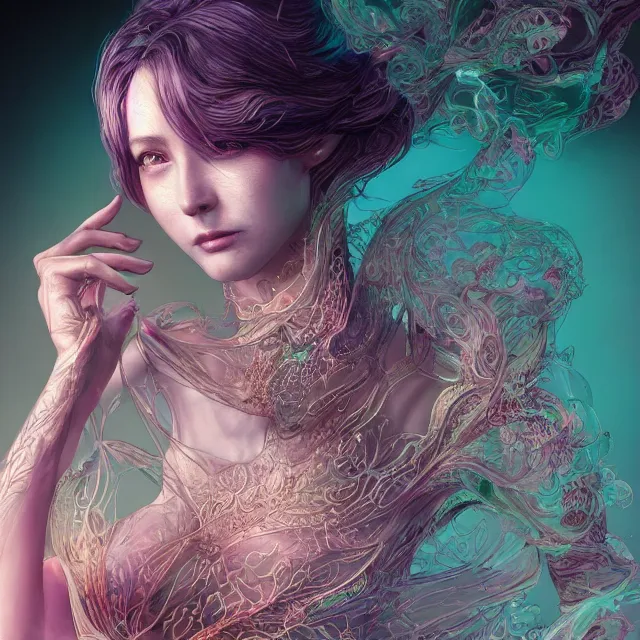 Image similar to the portrait of one sensual electric type personified as an absurdly beautiful, graceful, elegant, sophisticated, young woman made, an ultrafine hyperdetailed illustration by kim jung gi, irakli nadar, intricate linework, bright colors, octopath traveler, final fantasy, unreal engine 5 highly rendered, global illumination, radiant light, detailed and intricate environment