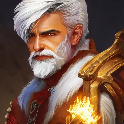 Image similar to beautiful portrait painting of a very short and small male halfing bard with white hair, full beard, from pathfinder, evil smirk, narcissist, self centered, casting fireball, painted by larry elmore, wayne reynolds, greg rutkowski, magic the gathering, dungeons and dragons, dishonored 2