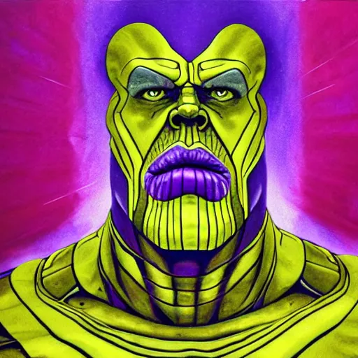 Prompt: Thanos in a trippy painting 4K quality photorealism