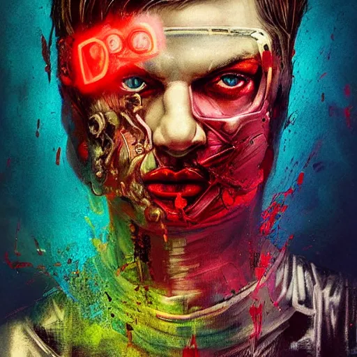 Image similar to dream portrait of Daredevil, cameras, melting ,8k,by tristan eaton,Stanley Artgermm,Tom Bagshaw,Greg Rutkowski,Carne Griffiths, Ayami Kojima, Beksinski, Giger,trending on DeviantArt,face enhance,hyper detailed,minimalist,cybernetic, android, blade runner,full of colour 8-W 1024