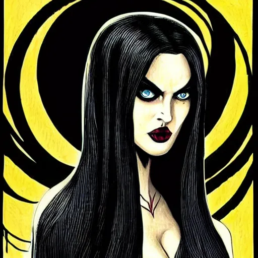 Image similar to a scary drawing of megan fox as morticia addams as death of the endless by junji ito, horror, madness